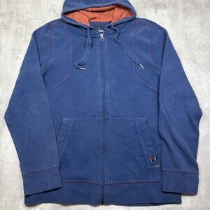 pRana Tech Fleece Full Zip Knit Hoodie Hoody Blue Thermal Ribbed Men's Large